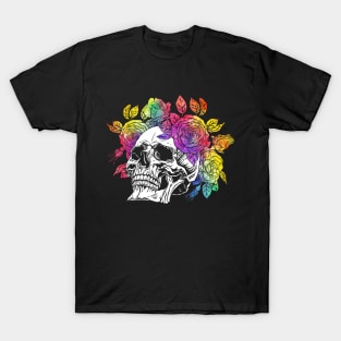 Skull with floral. Colorful Watercolor Roses wreath T-Shirt